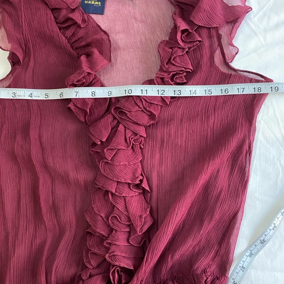 RUGBY Ralph Lauren Burgundy Red 100% Silk Full Button Front Ruffle Blouse SZ 6 - Picture 5 of 6